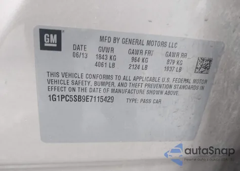 2014 Chevrolet Cruze 1Lt Auto из США, поврежденный, VIN 1G1PC5SB9E7115429